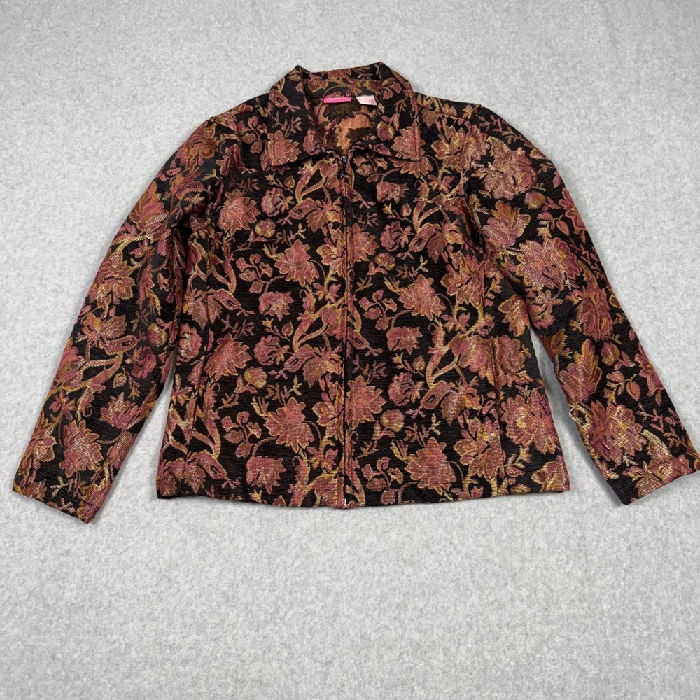 Vintage Pappagallo Womens Tapestry Zip Front Jacket Metallic Boho Western Small